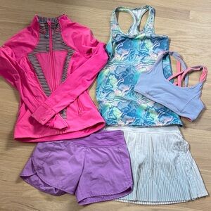 Iviva activewear set with jacket, tank, sports bra, skirt & shorts - size 12